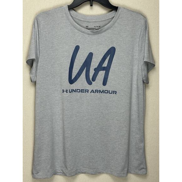 Under Armour Loose Heat Gear Women T-Shirt Size XL Gray With Blue - Picture 1 of 8
